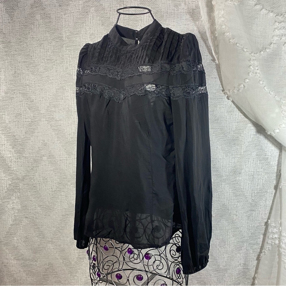 Reformation black mock neck long sleeve with lace details size XS